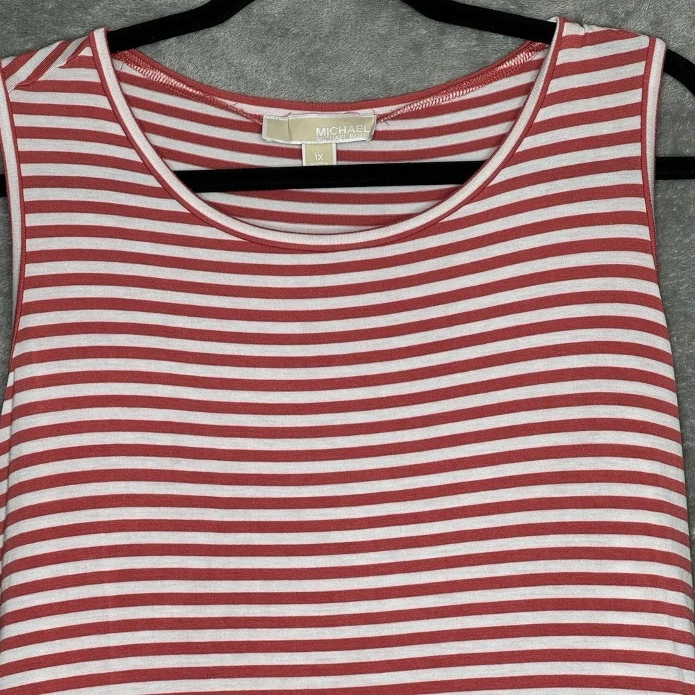 Michael Kors 1X Shirt Top Pink Striped‎ Sleeveless Scoop Neck Stretch Womens